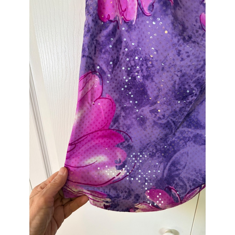 Studio Y Womens Purple Pink Floral Cowl Neck Glitter Tank Top Small Made in USA